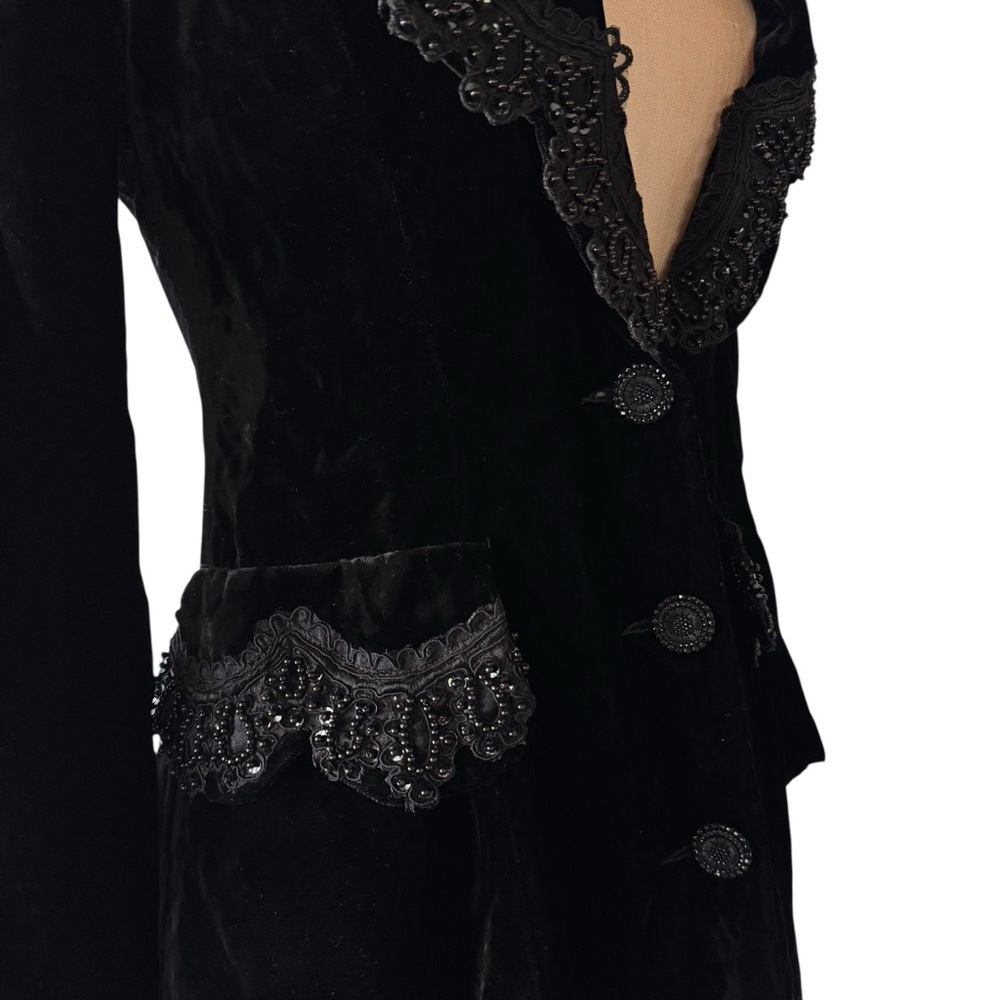 Vintage 1993 Anna Sui Black Velvet Beaded Edwardian Frock Coat - Picture 5 of 14